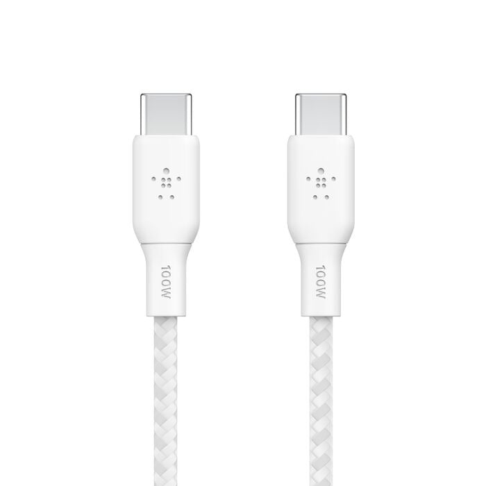 Belkin BoostCharge - USB-C Male to USB-C Male Braided Cable 100 Watt Power Delivery - 3 Meter Cable -  White