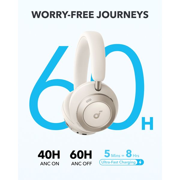 Soundcore space one pro | adaptive anc 3. 0 | hi-res wireless ldac | do 60 ur | bele | bluetooth naglavne slušalke 4 Soundcore space one pro bele slušalke z dolgo baterijo in hitrim polnjenjem