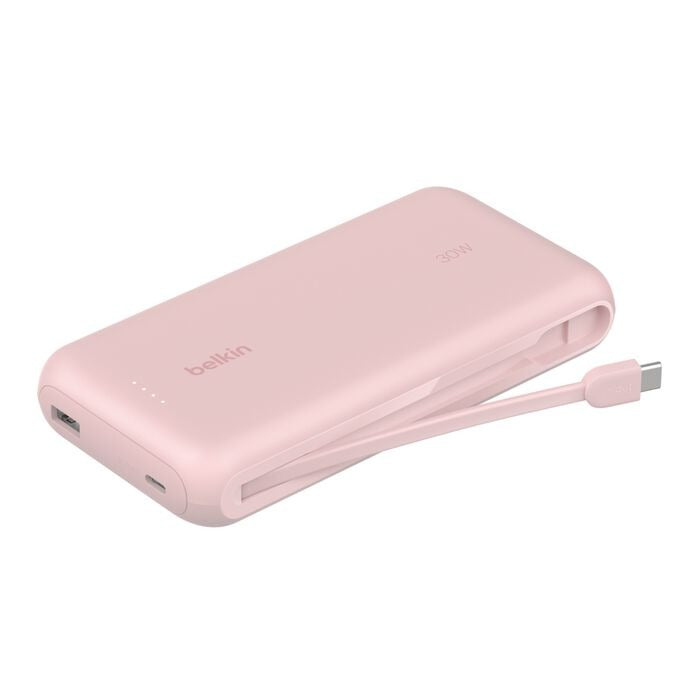 Belkin - BoostCharge 20 000 Mah - Power Bank with Integrated USB-C Cable -30 Watt - Pink