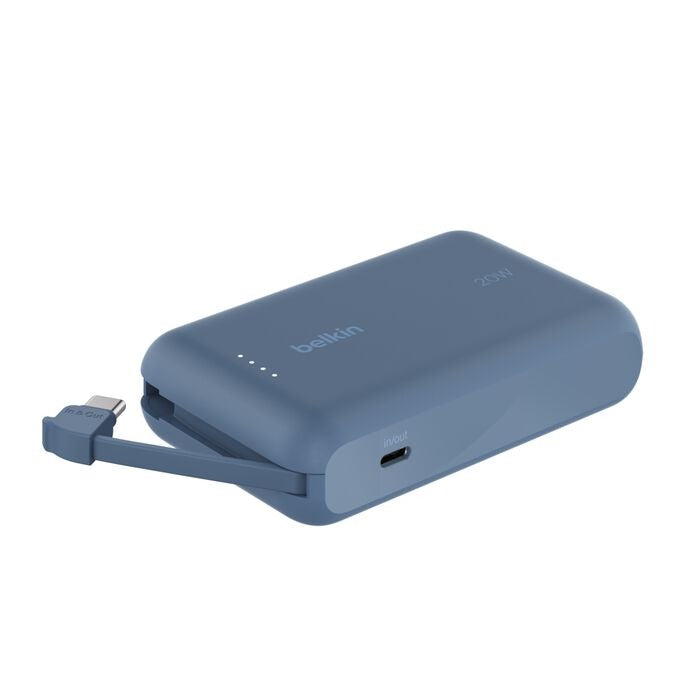 Belkin - BoostCharge 10 000 Mah - Power Bank with Integrated USB-C Cable - BLUE