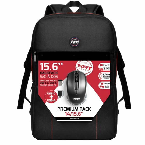 Port Designs PREMIUM 14/15.6″ Backpack + Port Wireless Mouse Combo