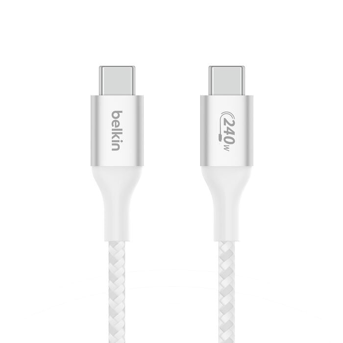 Belkin BoostCharge - USB-C Male to USB-C Male Braided Cable 240 Watt Power Delivery - 2 Meter Cable - White