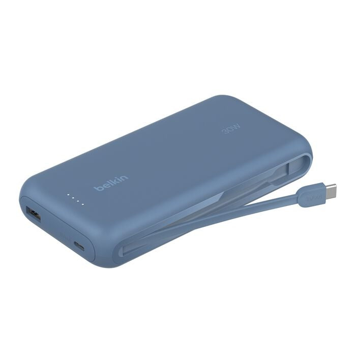 Belkin - BoostCharge 20 000 Mah - Power Bank with Integrated USB-C Cable -30 Watt - Blue