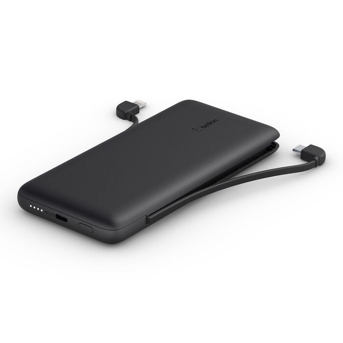 Belkin - BoostCharge Plus 10 000 Mah Power Bank USB-C 18Watt  Power Delivery with 2 Integrated Cables - USB-C and Lightning - Black - 2 Year Warranty
