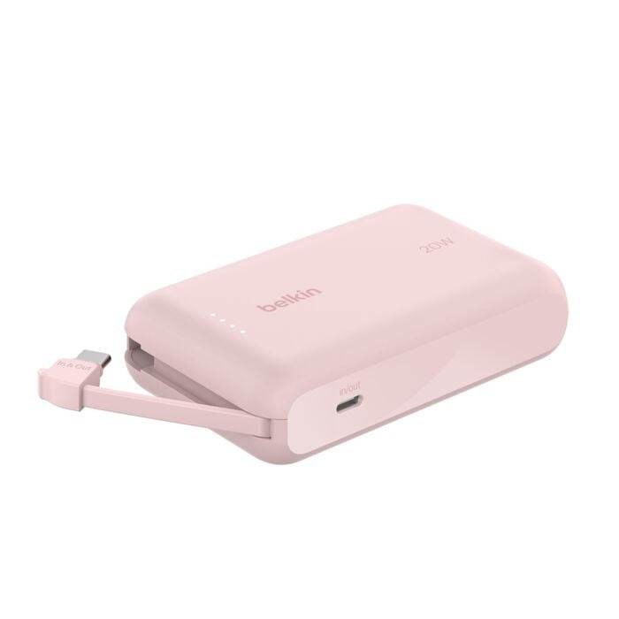 Belkin - BoostCharge 10 000 Mah - Power Bank with Integrated USB-C Cable - 20 Watt - Pink