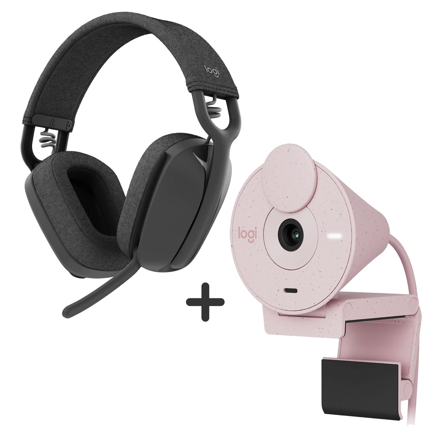 Logitech Zone Vibe 100 Wireless Over Ear Headphones + Logitech BRIO 300 Full HD Webcam - Rose