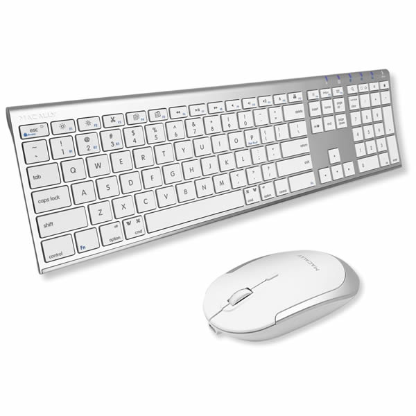 MACALLY Bluetooth KB & Mouse Rechargeable Combo - Silver Aluminum