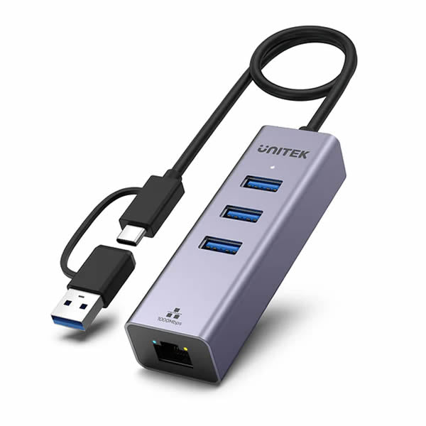 Unitek Y-3088B 4-in-1 USB Hub Type-A 5Gbps and RJ45 AND TYPE-C TO TYPE-A Adapter