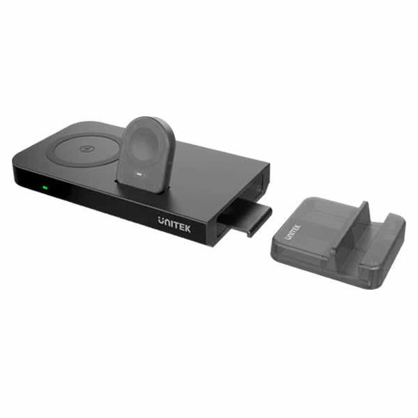 Unitek P1222B 5-in-1 Mighty Combo Wireless Charging Pad with Detachable Phone Stand and USB Ports