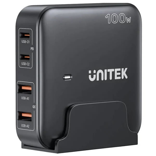 Unitek 4-Port 100W Smart Desktop GAN III Charging Station - Black