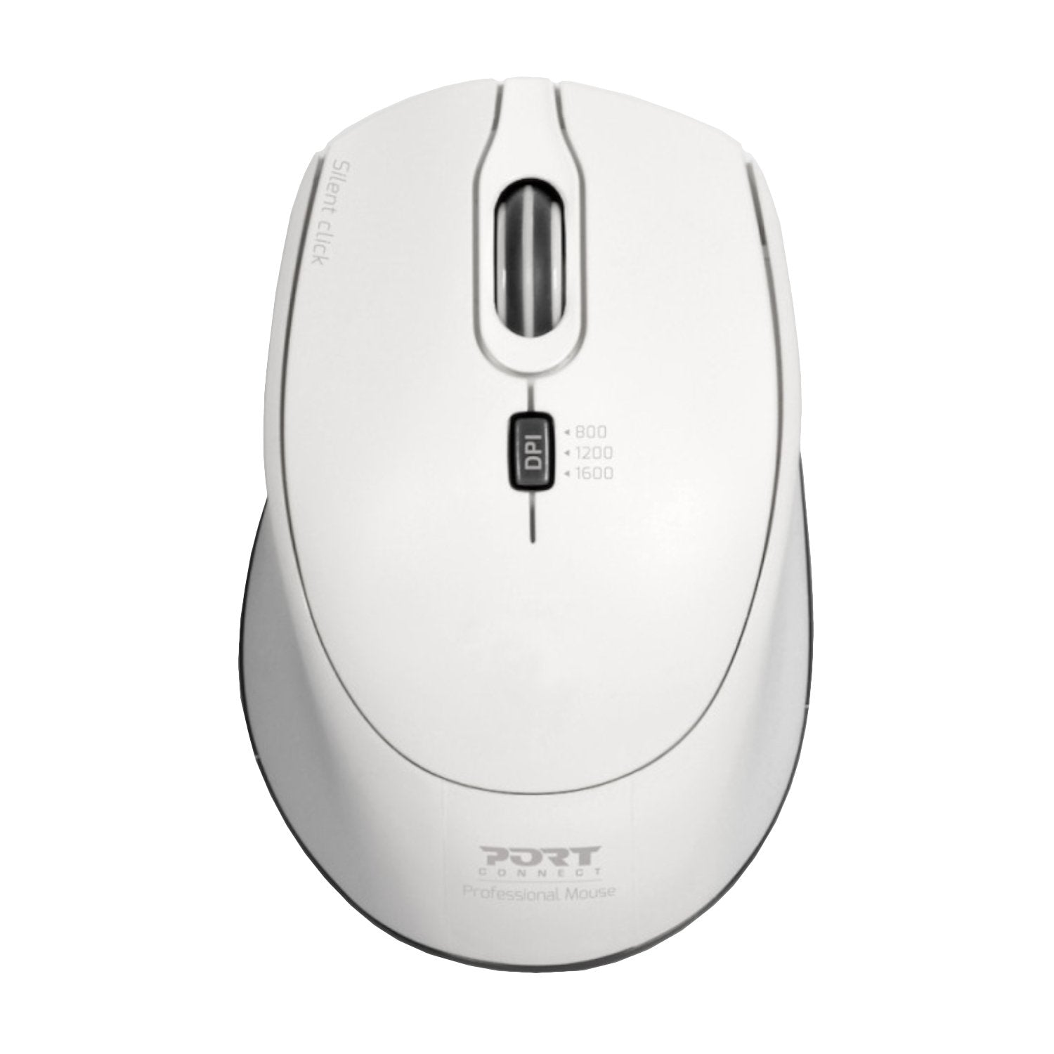 Port Connect Silent 1600DPI 3 Button Wireless Mouse - White
