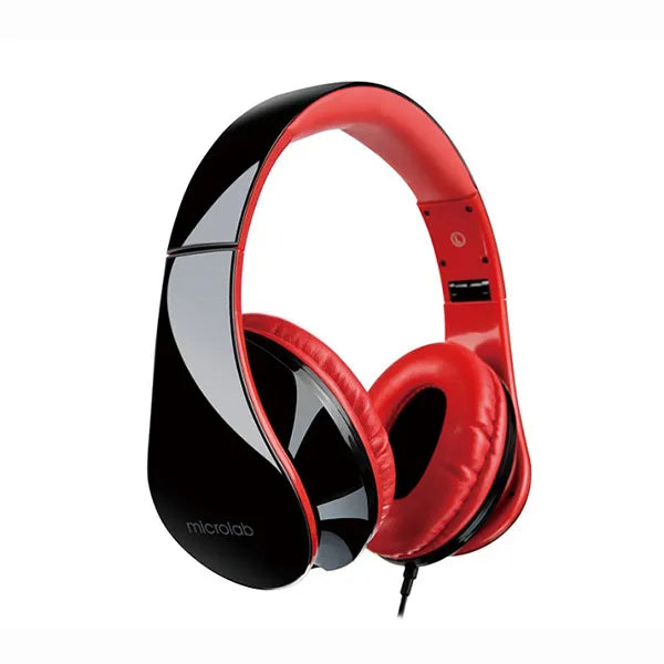 Microlab K360 Foldable Lightweight Headset With Line-In Microphone, 2X Stereo 40mm Drivers And 50mW(max.) Input Power - Black/Red Colour