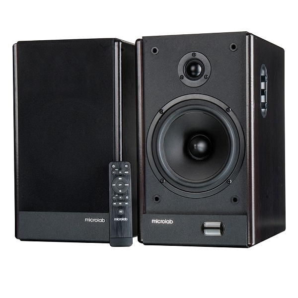 Microlab SOLO 26 2.0CH Multimedia Bookshelf Speaker System With Exquisite Dark Wooden Finishing And Built With Bluetooth, 2RCA, Optical and Coaxials Inputs - Black/Brown Colour