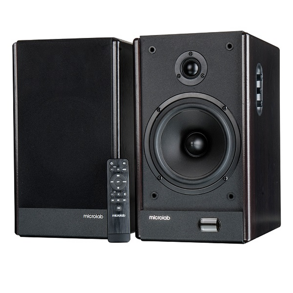 Microlab SOLO 26 2.0CH Multimedia Bookshelf Speaker System With Exquisite Dark Wooden Finishing And Built With Bluetooth, 2RCA, Optical and Coaxials Inputs - Black/Brown Colour