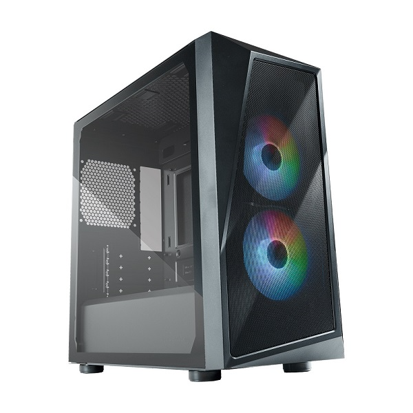 Cooler Master CMP320 Micro ATX Tower Case With Mesh Geode Front Panel, 1X USB-A V3.2 Gen1,2X 120MM Pre-Installed CF120 ARGB Fan And Tempered Glass Side Panel - Black Colour
