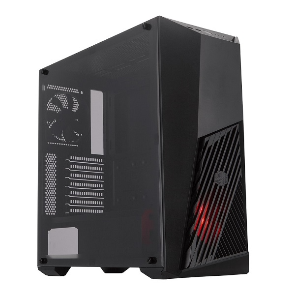 Cooler Master MasterBox K501L ATX Tower Case With Front Bottom Mesh Design Panel, 1X 120mm Pre-Installed RED LED Fan And Edge-to-Edge Acrylic Side Panel - Black Colour
