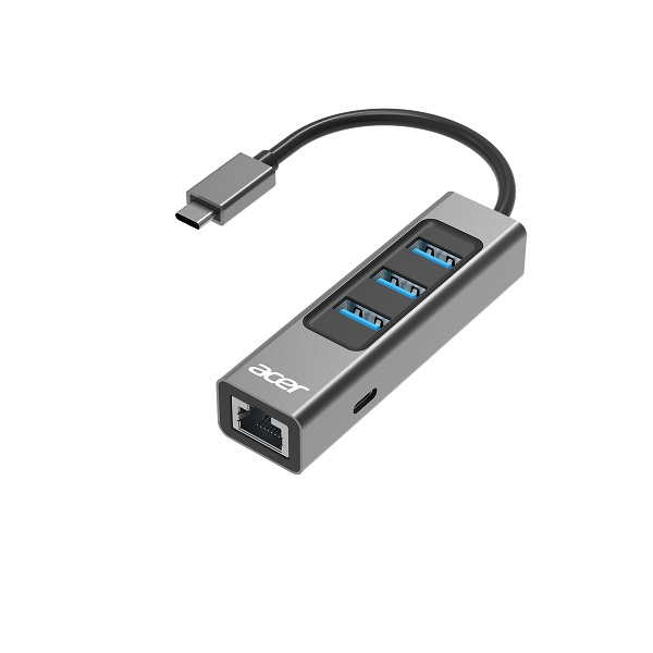 Acer ZL.DCK11.001 ODK3G0 USB-C 4-In-1 Mini Dock To Gigabit Ethernet Power And 3X USB3.2 Gen1 5Gbps With Optional USB-C Power Support - Grey Colour