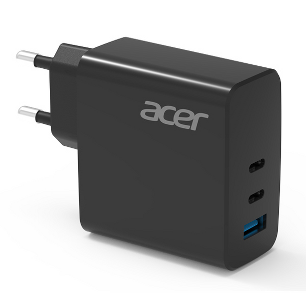 Acer OPS530BK 67W GaN Charger EU Plug Triple Port Fast Charger (Dual USB-C + USB-A 3.0), Compact Power Delivery For Laptop, Tablet and Smartphone - Black Clour