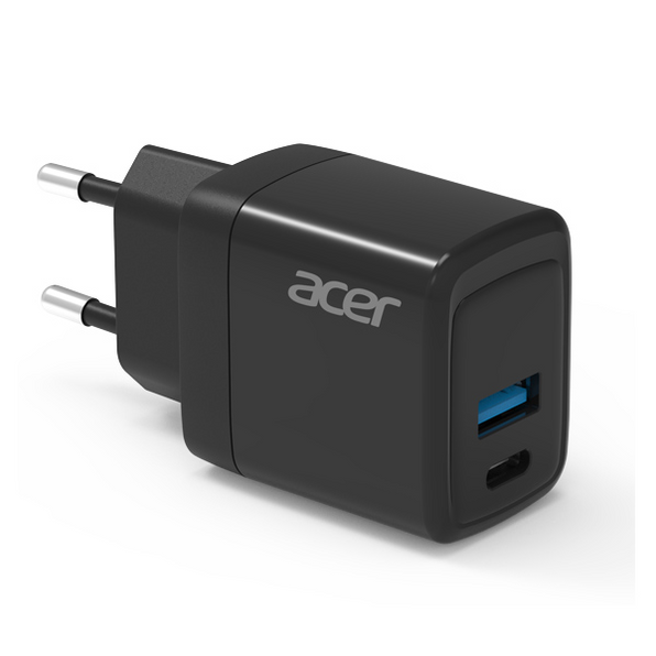 Acer OPS550BK 30W GaN Charger EU Plug Compact Fast Charger with Dual Port Output (USB-C + USB-A 3.0) For Laptop, Tablet & Smartphone – Black Colour