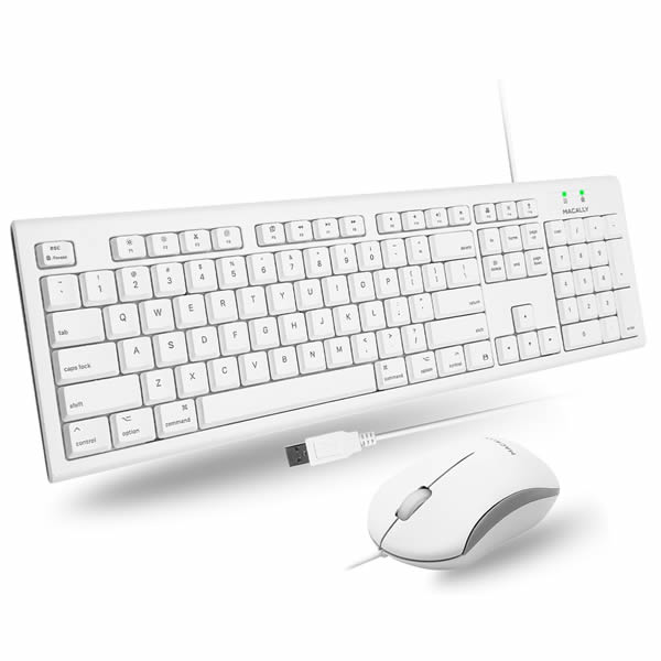 MACALLY Full Size Wired KB & Mouse Combo White