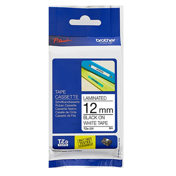 Brother TZe-231 Black on White 12mm Standard Tape