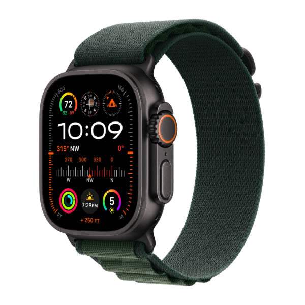 Apple Watch Ultra 2 49mm Black Titanium Case with Dark Green Alpine Loop - Large