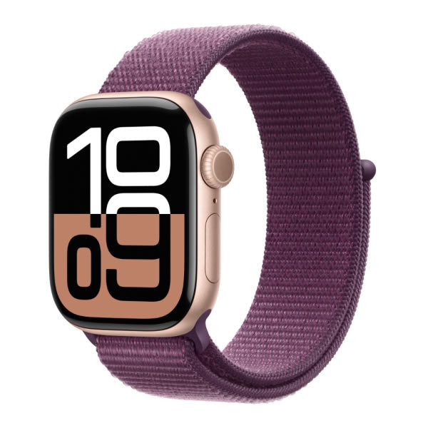 Apple Watch Series 10 GPS 42mm Rose Gold Aluminium Case with Plum Sport Loop