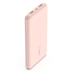 BELKIN BOOSTCHARGE 10 000 Mah Power Bank with USB-C 15W, Dual USB-A, 15cm USB-A to C Cable - Rose Gold