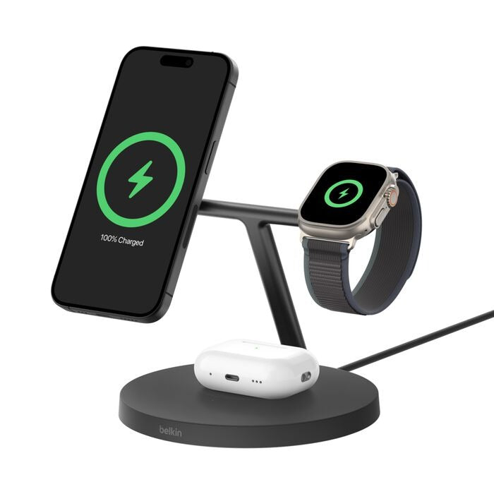 Belkin - BoostCharge Pro 3-in-1 Qi2 Wireless Charger - BLACK