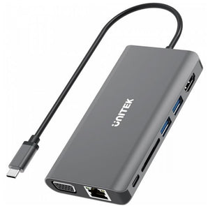 Unitek 8-in-1 USB-C Ethernet Hub with Dual Monitor, 100W Power Delivery and Card Reader - D1019A