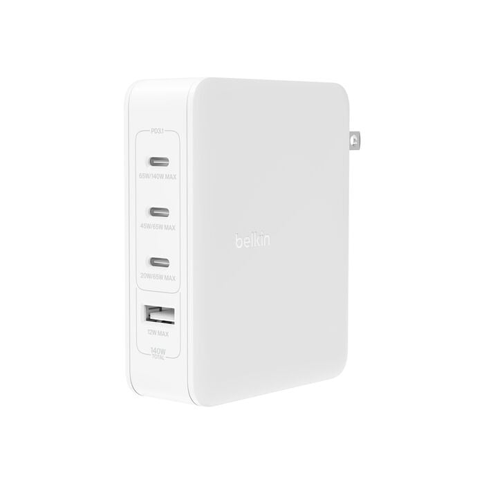 Belkin BoostCharge Pro 140 Watt 3 Ports GaN Macbook Wall Charger - White