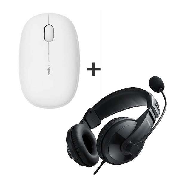 Rapoo M650 Silent Multi-Mode wireless Mouse - White + Rapoo H150 USB Stereo Headset
