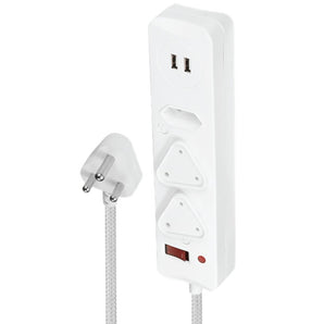 Switched 3 Way Multiplug with 2.4A USB Ports Surge Protected