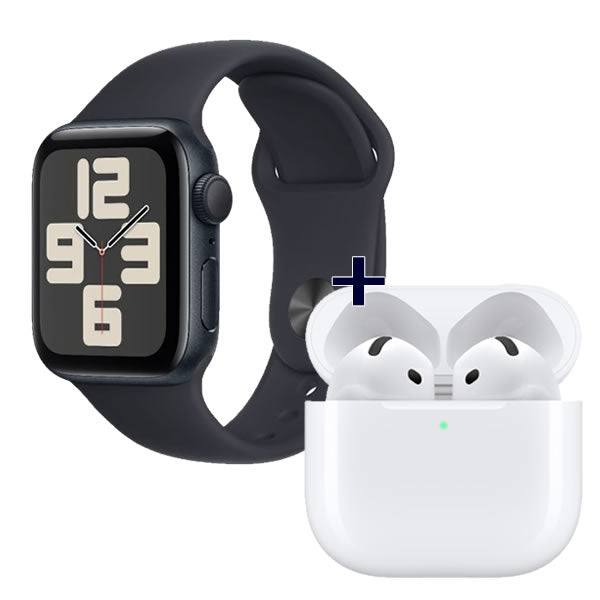 Apple Watch SE GPS 44mm Midnight Aluminium Case with Midnight Sport Band - S/M + Apple Airpods 4