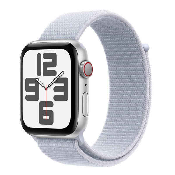 Apple Watch SE GPS + Cellular 44mm Silver Aluminium Case with Blue Cloud Sport Loop