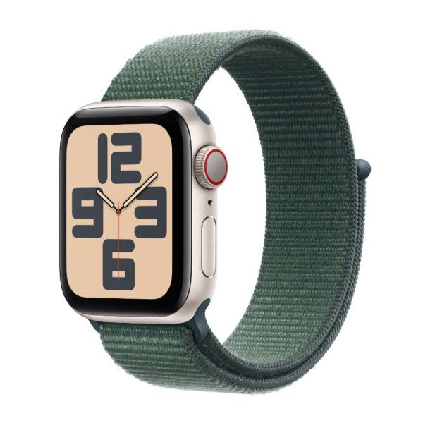 Apple Watch SE GPS + Cellular 44mm Starlight Aluminium Case with Lake Green Sport Loop